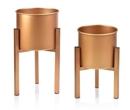 Zestaw 2 Złotych Kwietników SWEN 45 cm i 34 cm – Metalowe Osłonki na Stojaku w Stylu Glamour