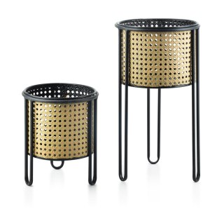 Komplet 2 Kwietników SWEN Plecionka Wiedeńska 40 cm i 23 cm – Złoto-Czarne Osłonki Loft