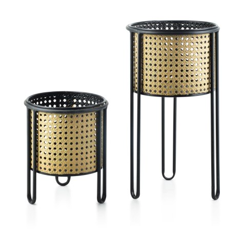 Komplet 2 Kwietników SWEN Plecionka Wiedeńska 40 cm i 23 cm – Złoto-Czarne Osłonki Loft