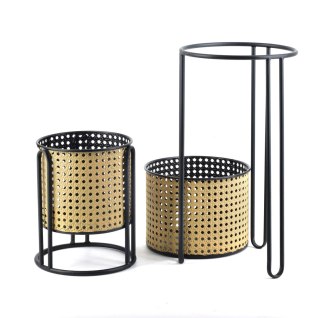 Komplet 2 Kwietników SWEN Plecionka Wiedeńska 40 cm i 23 cm – Złoto-Czarne Osłonki Loft