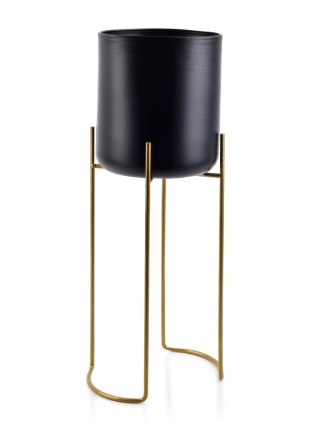 Nowoczesny Kwietnik Metalowy SWEN 54 cm – Czarna Osłonka na Złotym Stojaku Loft