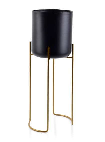 Nowoczesny Kwietnik Metalowy SWEN 54 cm – Czarna Osłonka na Złotym Stojaku Loft