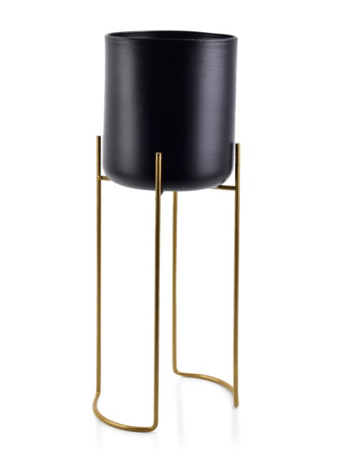 Nowoczesny Kwietnik Metalowy SWEN 54 cm – Czarna Osłonka na Złotym Stojaku Loft