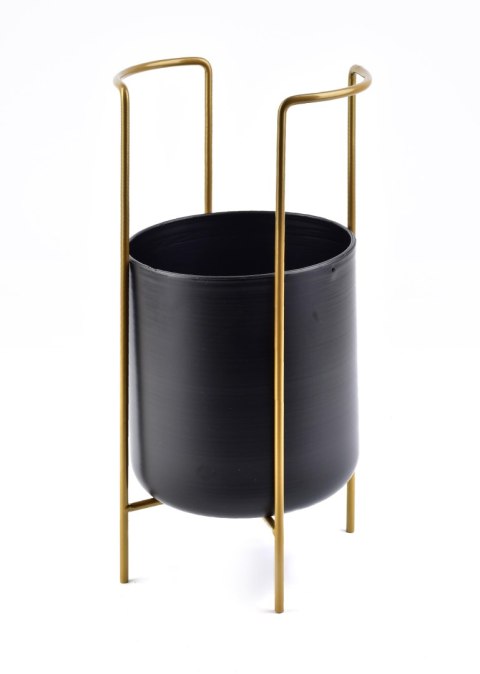 Nowoczesny Kwietnik Metalowy SWEN 54 cm – Czarna Osłonka na Złotym Stojaku Loft