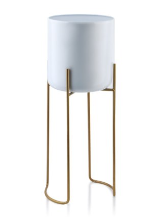 Nowoczesny Kwietnik Metalowy SWEN 54 cm – Biała Osłonka na Złotym Stojaku