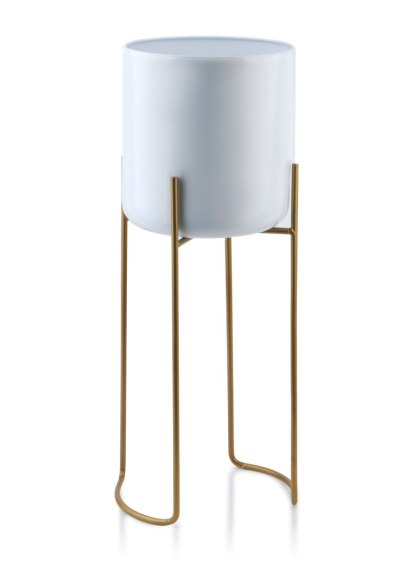 Nowoczesny Kwietnik Metalowy SWEN 54 cm – Biała Osłonka na Złotym Stojaku