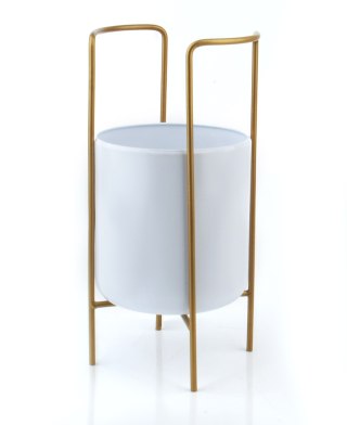 Nowoczesny Kwietnik Metalowy SWEN 54 cm – Biała Osłonka na Złotym Stojaku