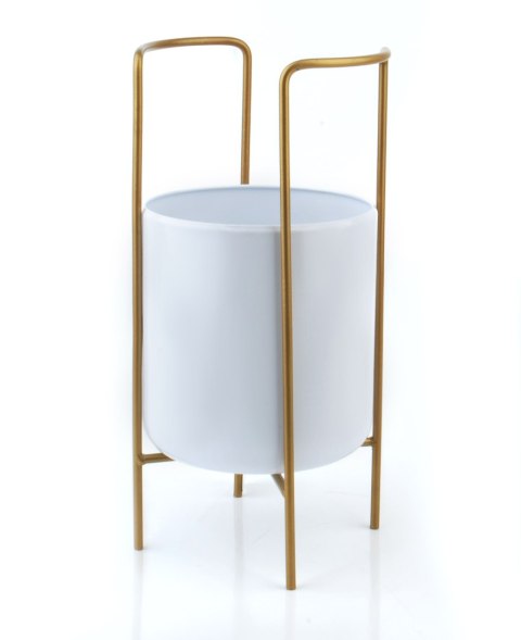 Nowoczesny Kwietnik Metalowy SWEN 54 cm – Biała Osłonka na Złotym Stojaku