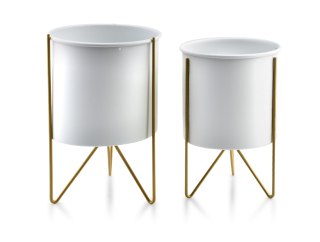 Zestaw 2 Kwietników Metalowych SWEN WHITE&GOLD – Białe Osłonki na Złotym Stojaku