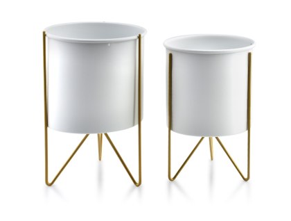 Zestaw 2 Kwietników Metalowych SWEN WHITE&GOLD – Białe Osłonki na Złotym Stojaku