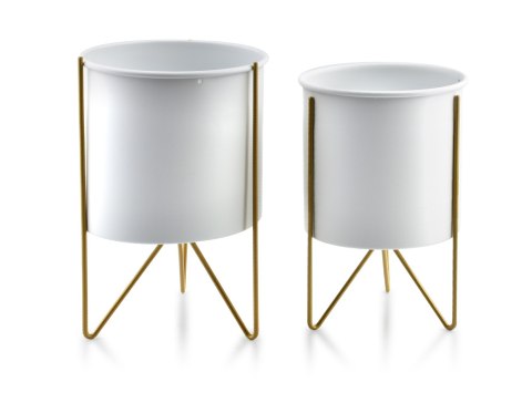 Zestaw 2 Kwietników Metalowych SWEN WHITE&GOLD – Białe Osłonki na Złotym Stojaku