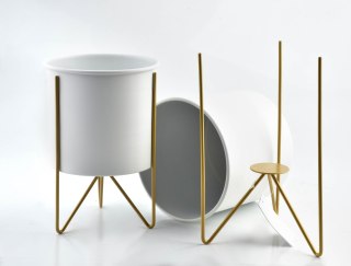 Zestaw 2 Kwietników Metalowych SWEN WHITE&GOLD – Białe Osłonki na Złotym Stojaku