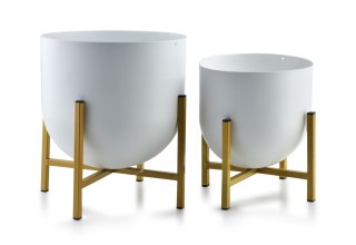 Zestaw 2 Osłonek na Stojaku SWEN WHITE&GOLD – Nowoczesne Białe Misy ze Złotym Akcentem