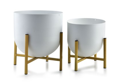 Zestaw 2 Osłonek na Stojaku SWEN WHITE&GOLD – Nowoczesne Białe Misy ze Złotym Akcentem