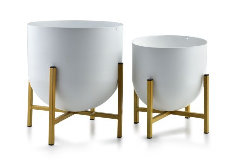 Zestaw 2 Osłonek na Stojaku SWEN WHITE&GOLD – Nowoczesne Białe Misy ze Złotym Akcentem