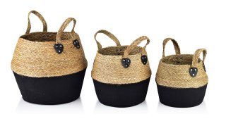 Zestaw 3 Koszy BALI Black – Naturalna Trawa Morska i Czarny Filc | Boho & Loft