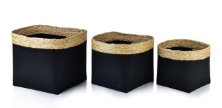 Zestaw 3 Koszy Kwadratowych BALI Black – Filc i Trawa Morska | Loft & Modern Boho