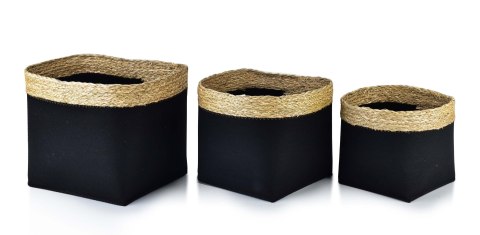 Zestaw 3 Koszy Kwadratowych BALI Black – Filc i Trawa Morska | Loft & Modern Boho