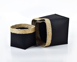 Zestaw 3 Koszy Kwadratowych BALI Black – Filc i Trawa Morska | Loft & Modern Boho