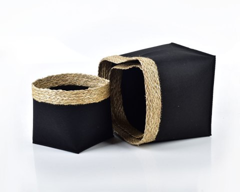 Zestaw 3 Koszy Kwadratowych BALI Black – Filc i Trawa Morska | Loft & Modern Boho