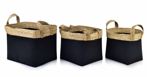 Zestaw 3 Koszy Prostokątnych BALI Black – Filc i Trawa Morska | Styl Loft & Boho