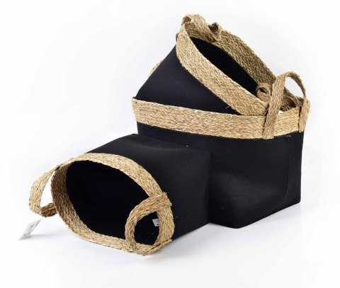 Zestaw 3 Koszy Prostokątnych BALI Black – Filc i Trawa Morska | Styl Loft & Boho
