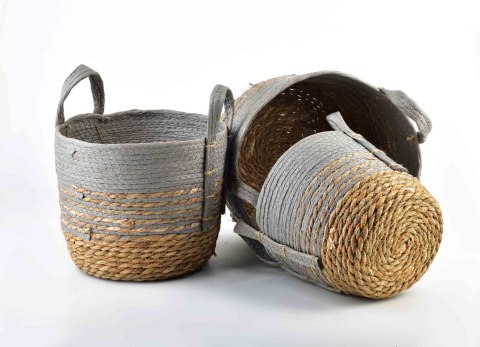 Zestaw 3 Koszy z Trawy Morskiej BALI Natural&Grey – Naturalne Osłonki Boho