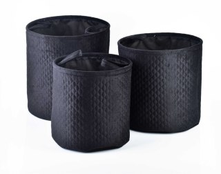 Komplet 3 Okrągłych Koszy Tekstylnych SARA BLACK – Pikowane Organizery, Zestaw L/M/S