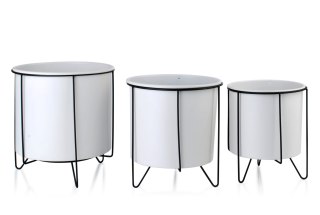 Zestaw 3 Kwietników Metalowych SWEN White&Black – Nowoczesne Osłonki na Stojaku