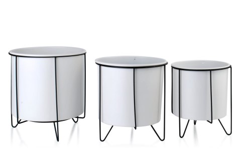 Zestaw 3 Kwietników Metalowych SWEN White&Black – Nowoczesne Osłonki na Stojaku