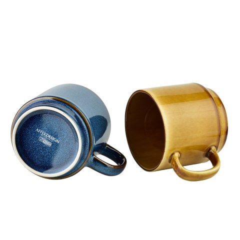 Komplet 4 Kubków na Stojaku EVIE 400 ml – Zestaw Miodowy i Niebieski