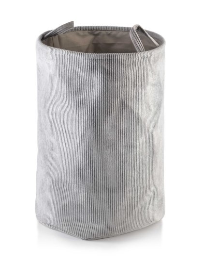 Sztruksowy Kosz na Pranie FORT GREY 40x62 cm – Miękki Organizer z Uchwytami
