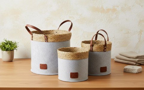 Komplet 3 Koszy Filcowych AMPARO – Stylowe Przechowywanie w Stylu Loft i Boho