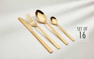 Elegancki Złoty Zestaw Sztućców 16 el. dla 4 Osób – Styl Glamour, Stal Nierdzewna