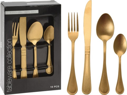 Zestaw Sztućców Mondex 16 el. dla 4 Osób – Kolor Antique Gold, Stal Nierdzewna