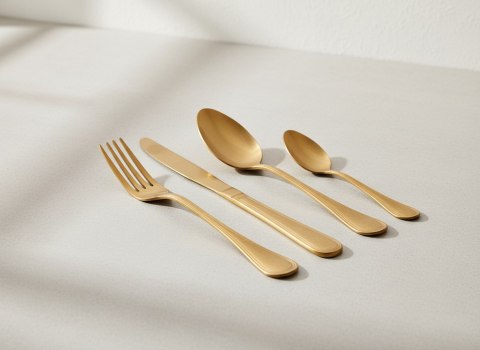 Zestaw Sztućców Mondex 16 el. dla 4 Osób – Kolor Antique Gold, Stal Nierdzewna