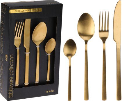 Zestaw Sztućców Tableware 16 el. dla 4 Osób – Matowe Złoto, Stal Nierdzewna
