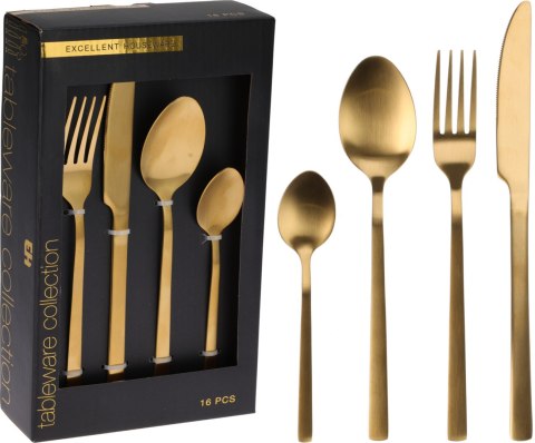 Zestaw Sztućców Tableware 16 el. dla 4 Osób – Matowe Złoto, Stal Nierdzewna