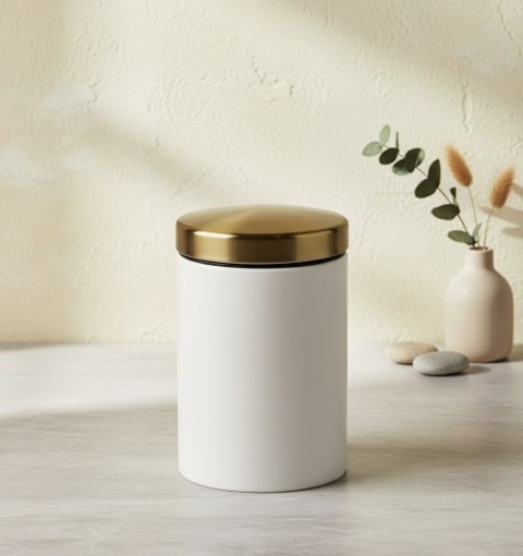 Pojemnik Stalowy DAMIEN 800 ml – Biały ze Złotą Pokrywą