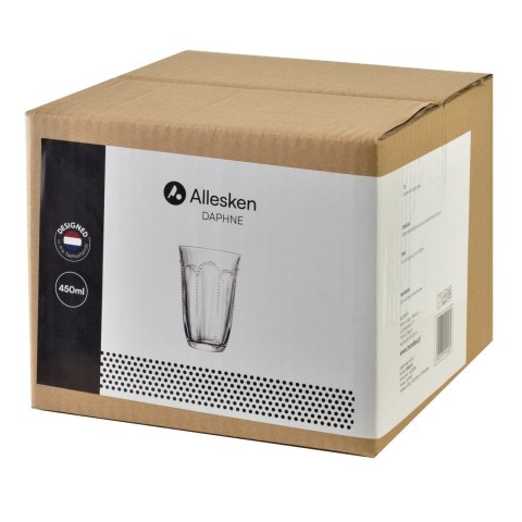 DAPHNE Komplet 4 Szklanek 450 ml – Wysokie, Tłoczone Szkło Sodowe