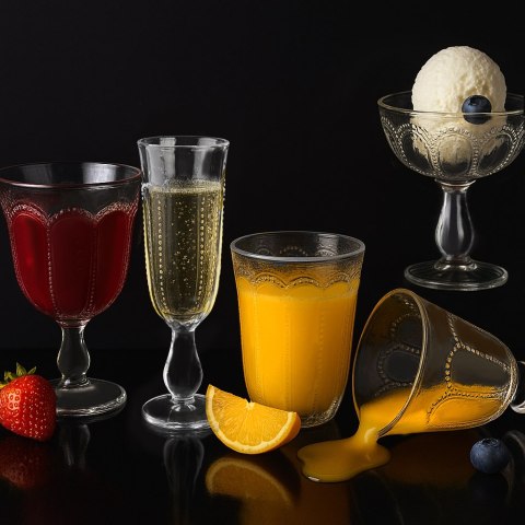 DAPHNE Komplet 4 Szklanek 450 ml – Wysokie, Tłoczone Szkło Sodowe