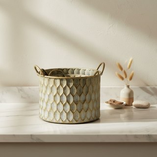 Duża Metalowa Osłonka na Kwiaty MARINA DARK L 27x27x20 cm – Złota, Ażurowa