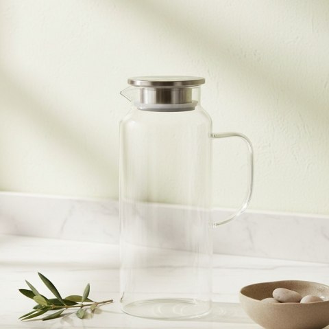 Dzbanek Szklany 1,9L MODERN KITCHEN – Szkło Borokrzemowe z Metalową Pokrywką