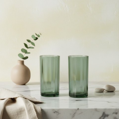 ELISE STRIPES Komplet 4 Szklanek Wysokich 360 ml – Zielone Szkło Sodowe