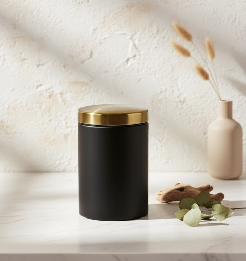 HARRY Pojemnik Kuchenny Stalowy 800 ml – Czarny Mat ze Złotą Pokrywką