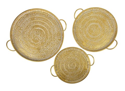 MARINA DARK Komplet 3 tac dekoracyjnych – Złoty Metal, Efektowne Tłoczenia