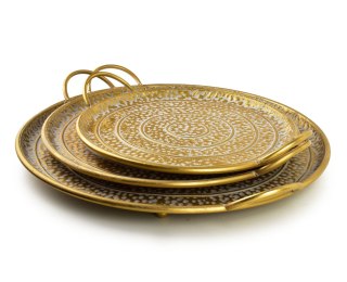 MARINA DARK Komplet 3 tac dekoracyjnych – Złoty Metal, Efektowne Tłoczenia