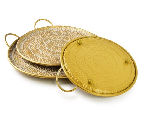 MARINA DARK Komplet 3 tac dekoracyjnych – Złoty Metal, Efektowne Tłoczenia