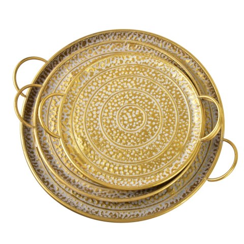 MARINA DARK Komplet 3 tac dekoracyjnych – Złoty Metal, Efektowne Tłoczenia