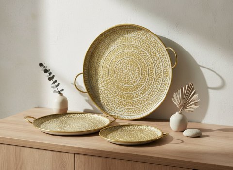 MARINA DARK Komplet 3 tac dekoracyjnych – Złoty Metal, Efektowne Tłoczenia